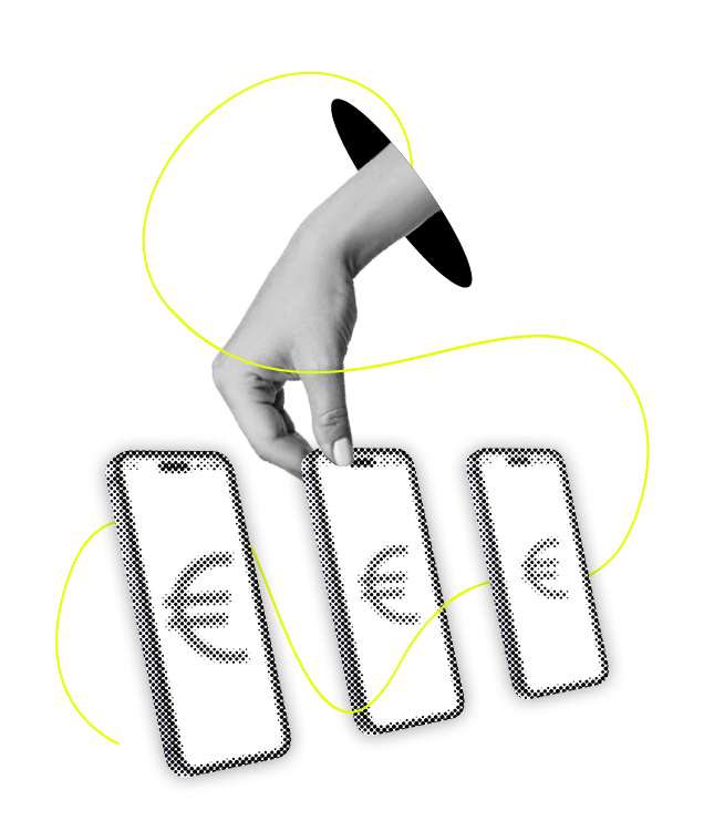 Pop-Art Illustration zur Darstellung von Verdienstmoeglichkeiten als Shopbetreiber eines Mobilfunkladens